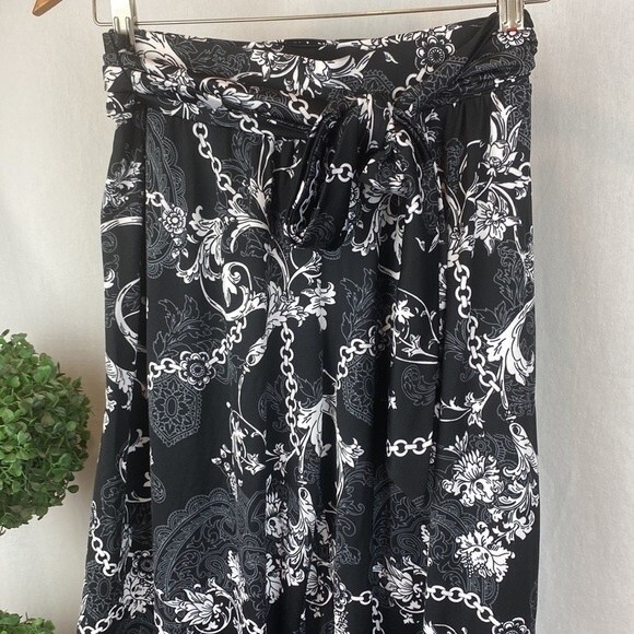EST 1948 Black & White Floral Chain Print Belted Palazzo Wide Leg Pants XS NEW - Picture 4 of 7